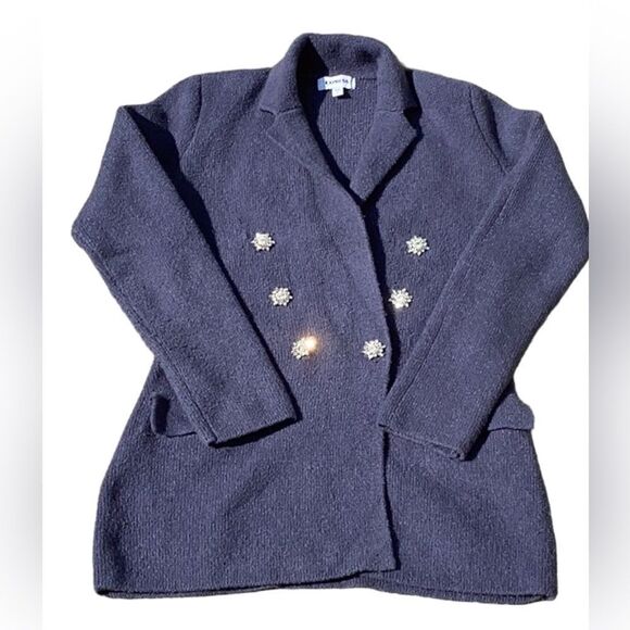 EXPRESS WOMENS SWEATER BLAZER DOUBLE BREASTED RHINESTONE EMBELLISHED BLUE SMALL - Picture 8 of 10